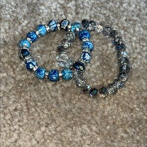 Blue and Silver Beaded Bracelet Set